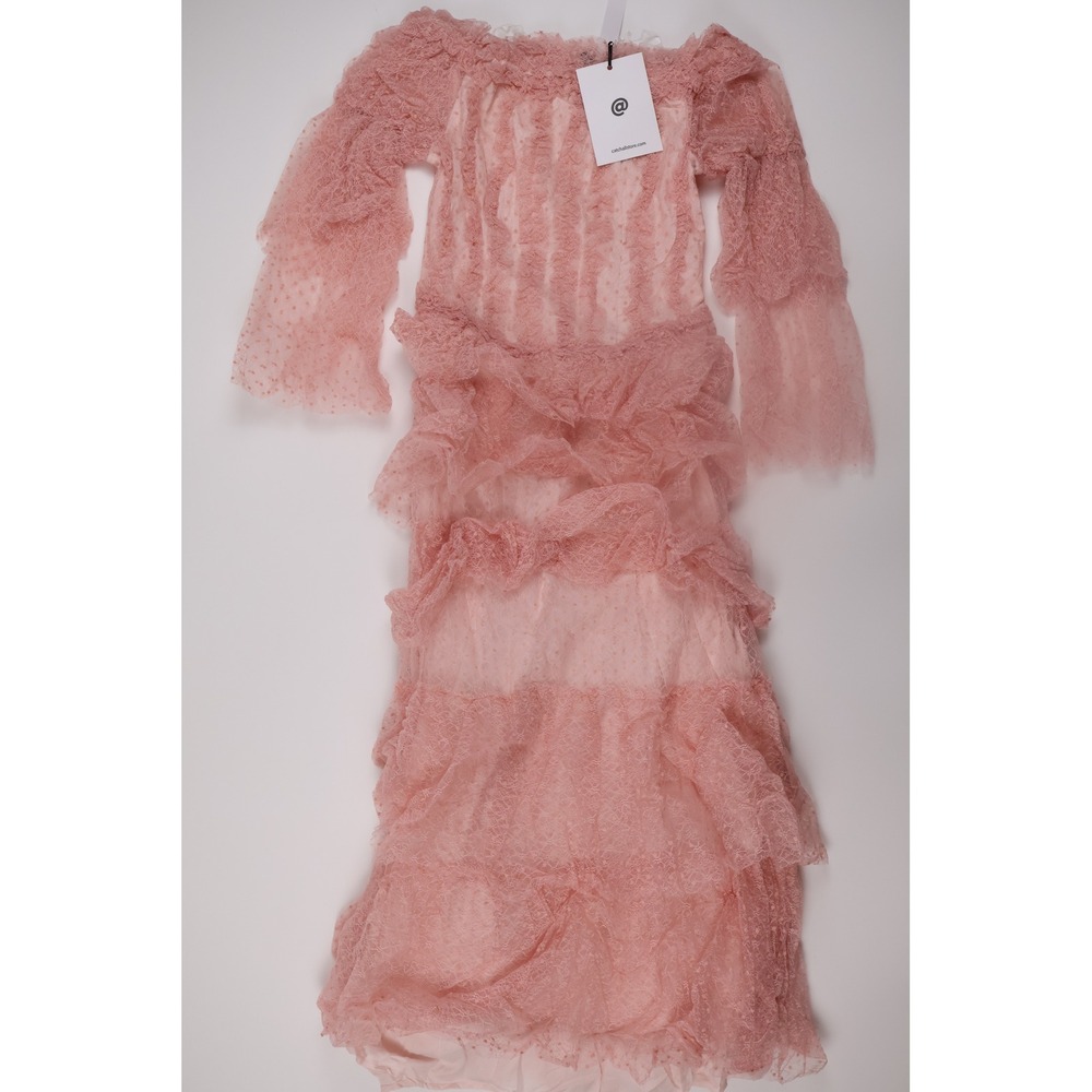 Catchall Lace Tiered Maxi Dress L Pink Tulle Off Shoulder Formal Wedding Guest